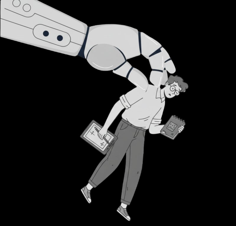 Robot arm displacing a worker — AI job displacement illustration